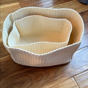 IKEA crochet knit cream rectangular baskets x 2